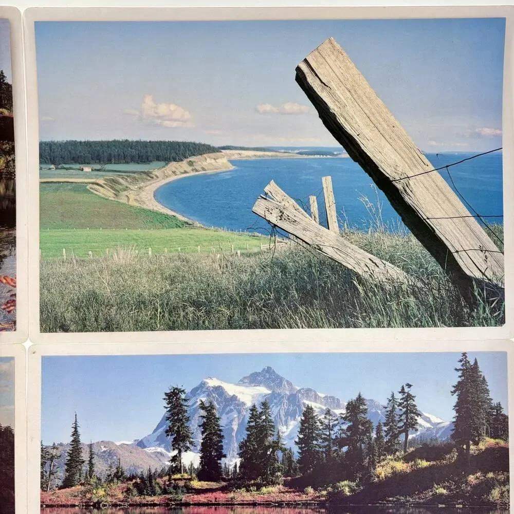 Vintage Laminated Set Of 4 Color Placemats PNW Washington Landmarks Photography